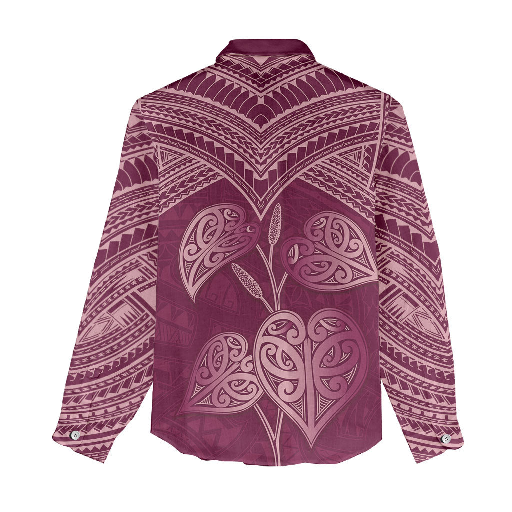 Burgundy New Zealand Kawakawa Maori Ngaru Women Casual Shirt