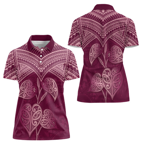 Burgundy New Zealand Kawakawa Maori Ngaru Women Polo Shirt