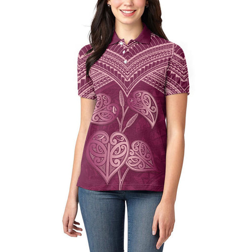 Burgundy New Zealand Kawakawa Maori Ngaru Women Polo Shirt