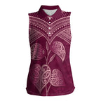Burgundy New Zealand Kawakawa Maori Ngaru Women Sleeveless Polo Shirt
