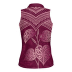 Burgundy New Zealand Kawakawa Maori Ngaru Women Sleeveless Polo Shirt