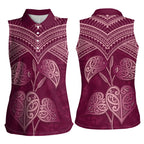 Burgundy New Zealand Kawakawa Maori Ngaru Women Sleeveless Polo Shirt