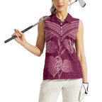 Burgundy New Zealand Kawakawa Maori Ngaru Women Sleeveless Polo Shirt