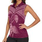 Burgundy New Zealand Kawakawa Maori Ngaru Women Sleeveless Polo Shirt