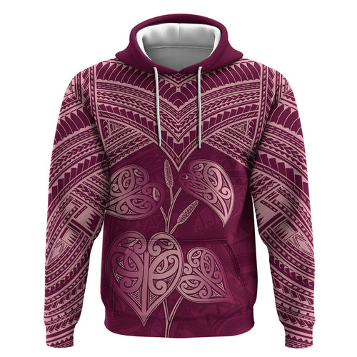 Burgundy New Zealand Kawakawa Maori Ngaru Zip Hoodie