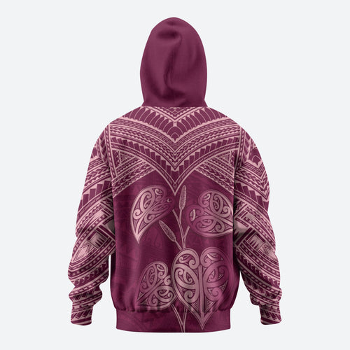 Burgundy New Zealand Kawakawa Maori Ngaru Zip Hoodie