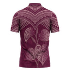 Burgundy New Zealand Kawakawa Maori Ngaru Zipper Polo Shirt