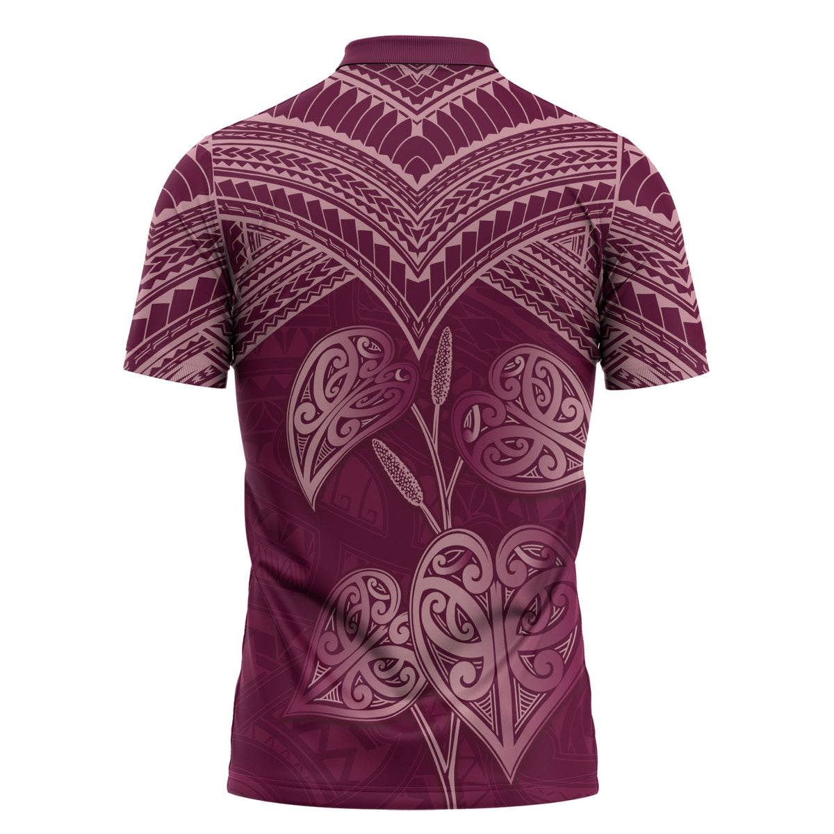 Burgundy New Zealand Kawakawa Maori Ngaru Zipper Polo Shirt