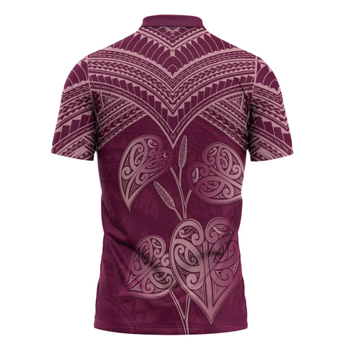 Burgundy New Zealand Kawakawa Maori Ngaru Zipper Polo Shirt