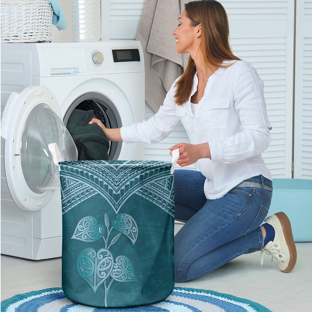 Cyan New Zealand Kawakawa Maori Ngaru Laundry Basket