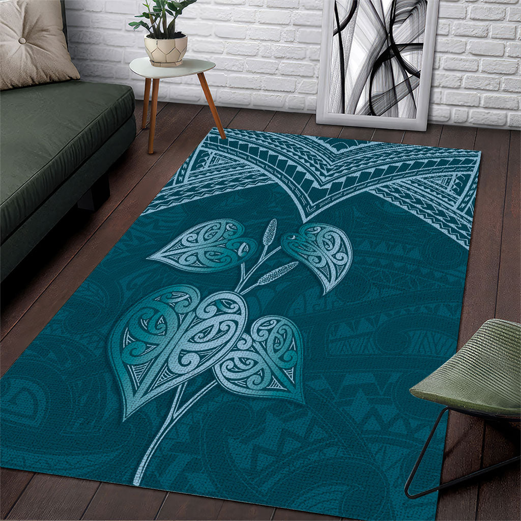 Cyan New Zealand Kawakawa Maori Ngaru Area Rug