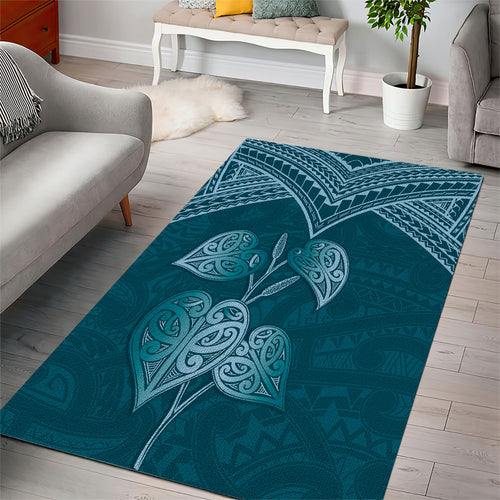Cyan New Zealand Kawakawa Maori Ngaru Area Rug