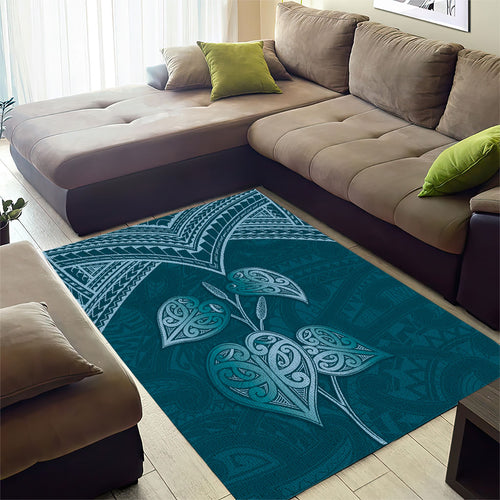 Cyan New Zealand Kawakawa Maori Ngaru Area Rug
