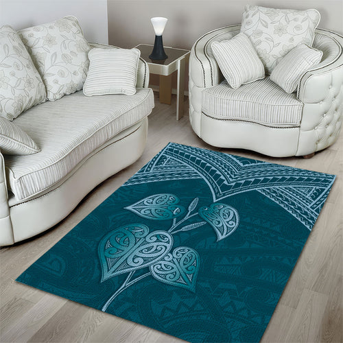Cyan New Zealand Kawakawa Maori Ngaru Area Rug