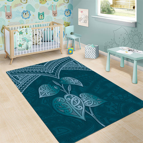 Cyan New Zealand Kawakawa Maori Ngaru Area Rug