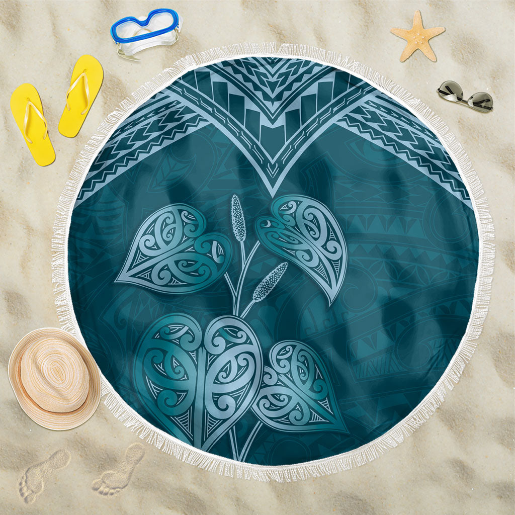 Cyan New Zealand Kawakawa Maori Ngaru Beach Blanket