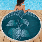 Cyan New Zealand Kawakawa Maori Ngaru Beach Blanket
