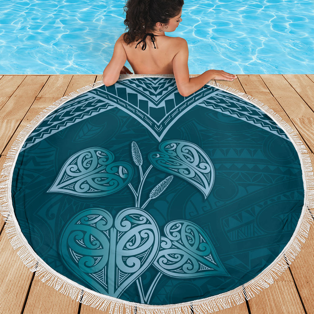 Cyan New Zealand Kawakawa Maori Ngaru Beach Blanket