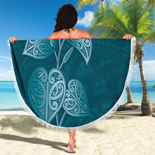 Cyan New Zealand Kawakawa Maori Ngaru Beach Blanket