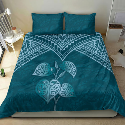 Cyan New Zealand Kawakawa Maori Ngaru Bedding Set
