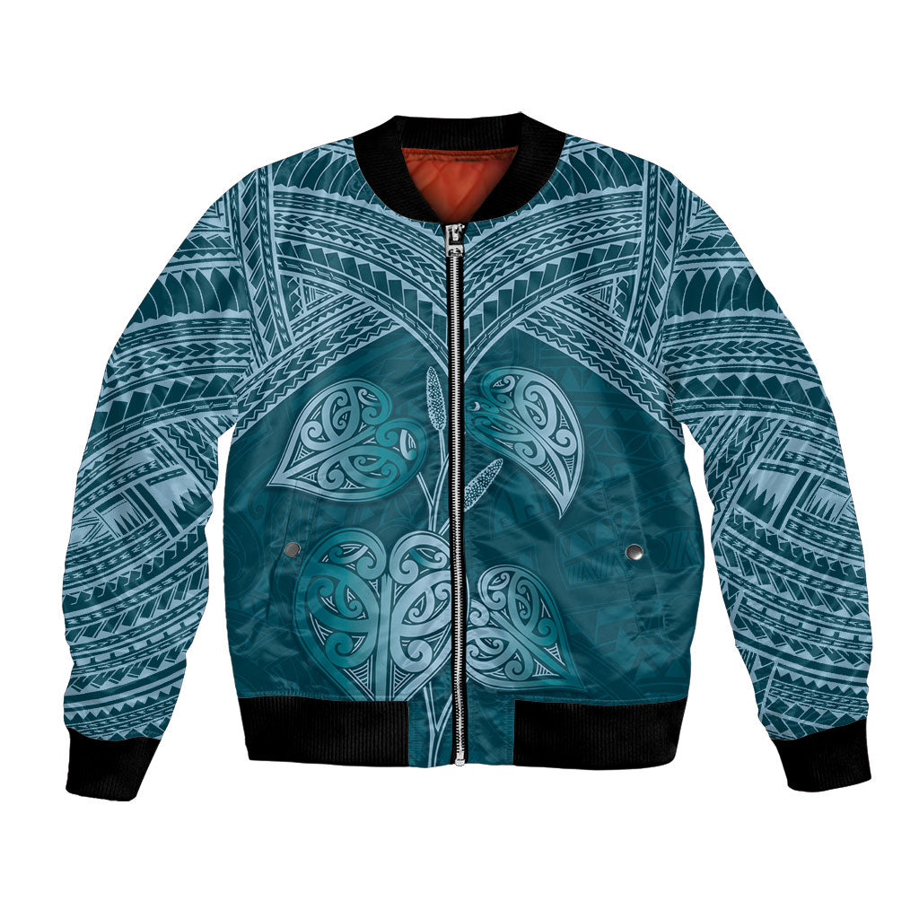 Cyan New Zealand Kawakawa Maori Ngaru Bomber Jacket