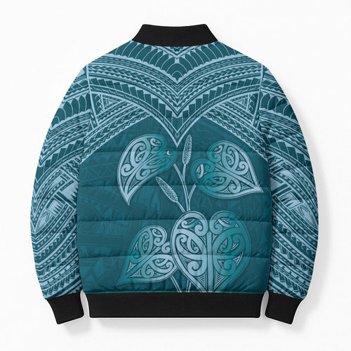Cyan New Zealand Kawakawa Maori Ngaru Bomber Puffer Jacket