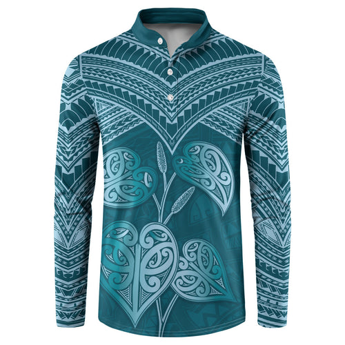 Cyan New Zealand Kawakawa Maori Ngaru Button Sweatshirt