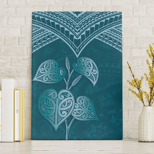 Cyan New Zealand Kawakawa Maori Ngaru Canvas Wall Art