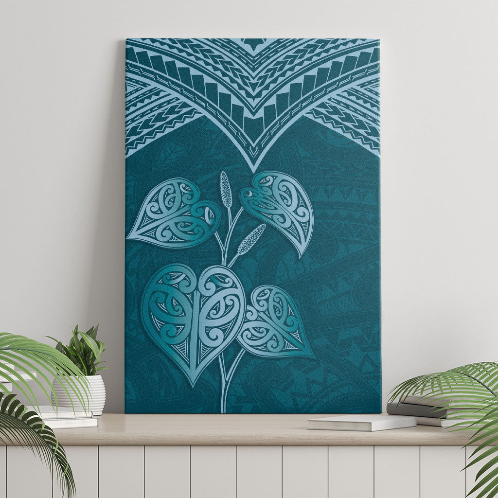 Cyan New Zealand Kawakawa Maori Ngaru Canvas Wall Art