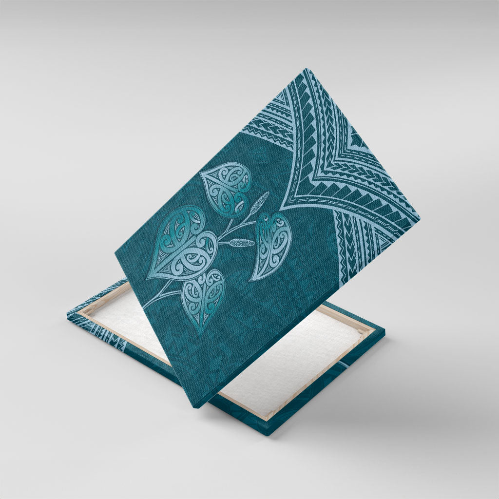 Cyan New Zealand Kawakawa Maori Ngaru Canvas Wall Art