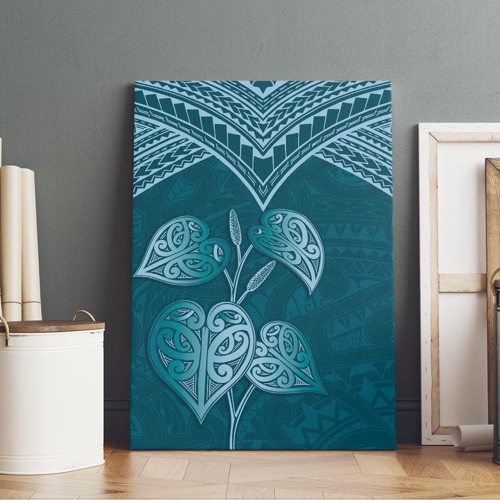 Cyan New Zealand Kawakawa Maori Ngaru Canvas Wall Art