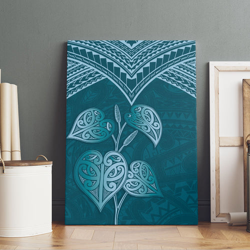 Cyan New Zealand Kawakawa Maori Ngaru Canvas Wall Art