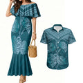 Cyan New Zealand Kawakawa Maori Ngaru Couples Matching Mermaid Dress and Hawaiian Shirt