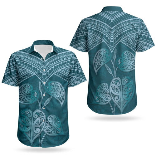 Cyan New Zealand Kawakawa Maori Ngaru Couples Matching Mermaid Dress and Hawaiian Shirt