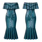 Cyan New Zealand Kawakawa Maori Ngaru Couples Matching Mermaid Dress and Hawaiian Shirt