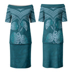 Cyan New Zealand Kawakawa Maori Ngaru Couples Matching Puletasi and Hawaiian Shirt