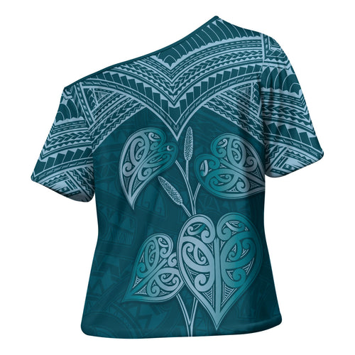 Cyan New Zealand Kawakawa Maori Ngaru Cross Shoulder Shirt