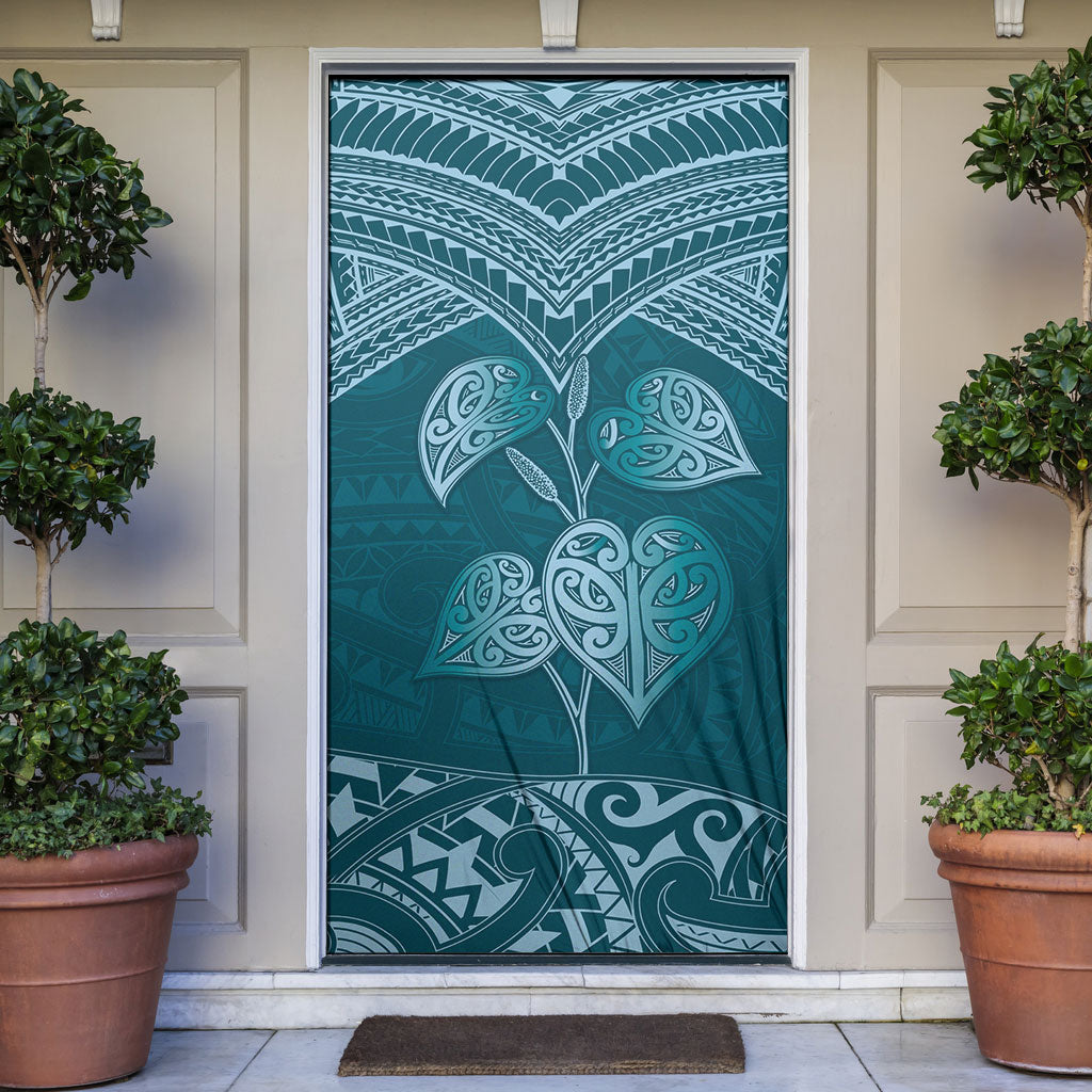 Cyan New Zealand Kawakawa Maori Ngaru Door Cover