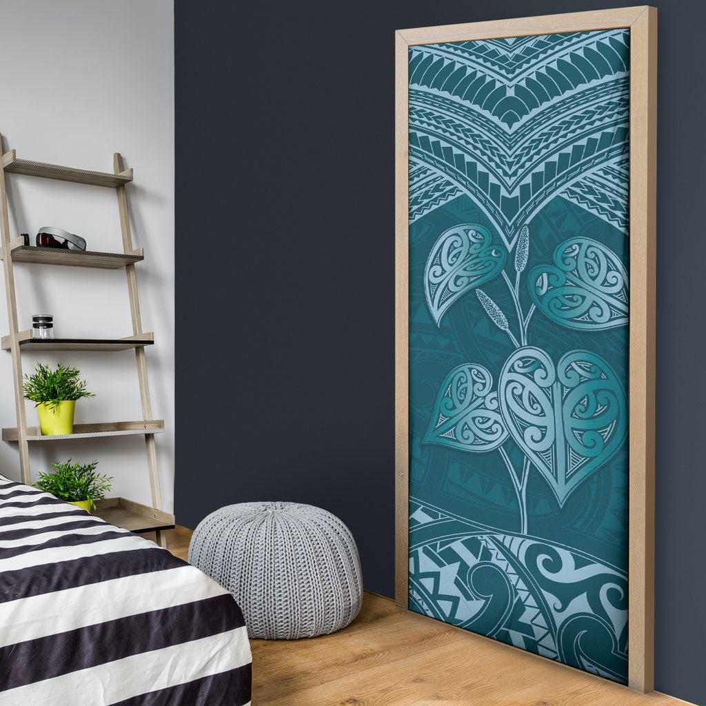 Cyan New Zealand Kawakawa Maori Ngaru Door Cover