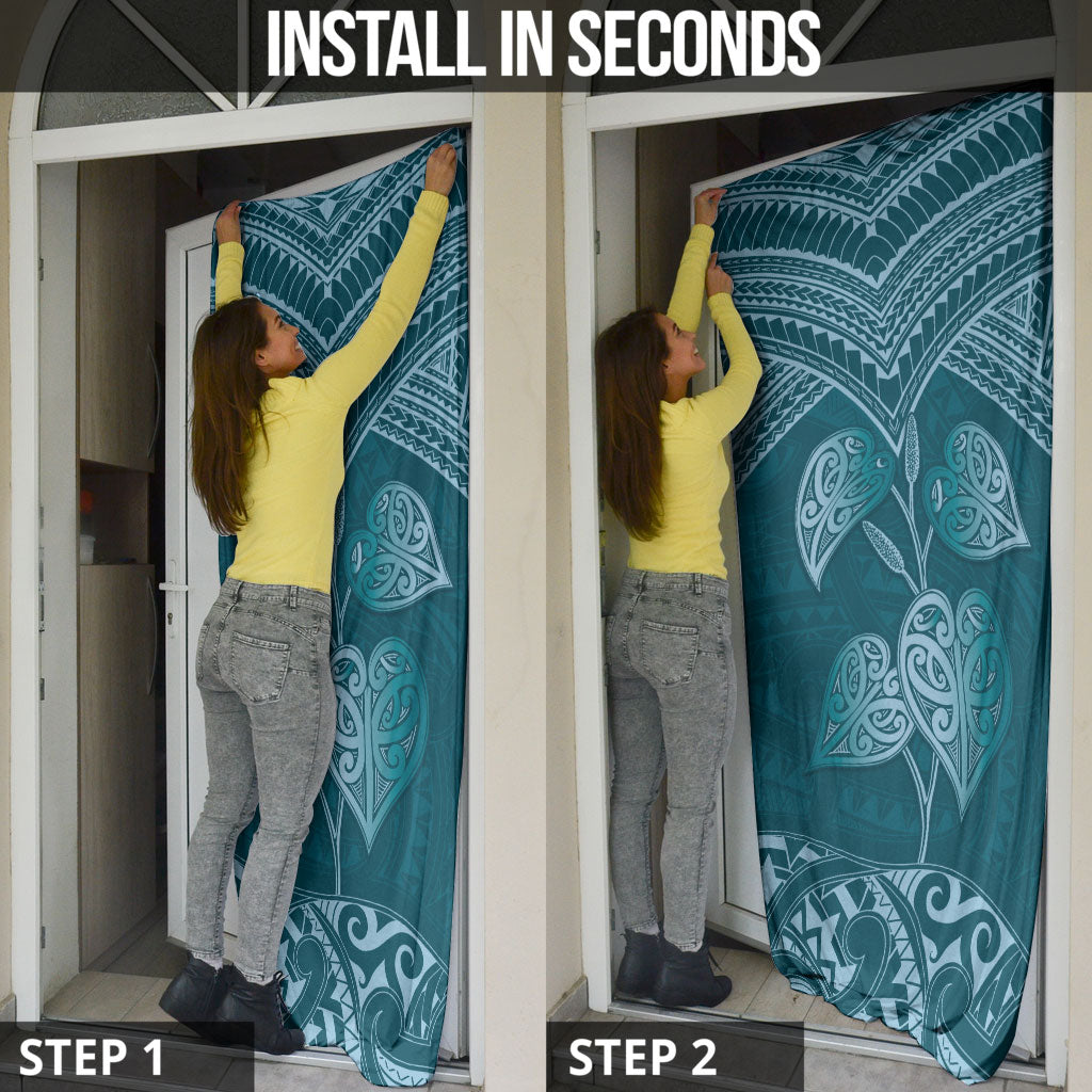 Cyan New Zealand Kawakawa Maori Ngaru Door Cover