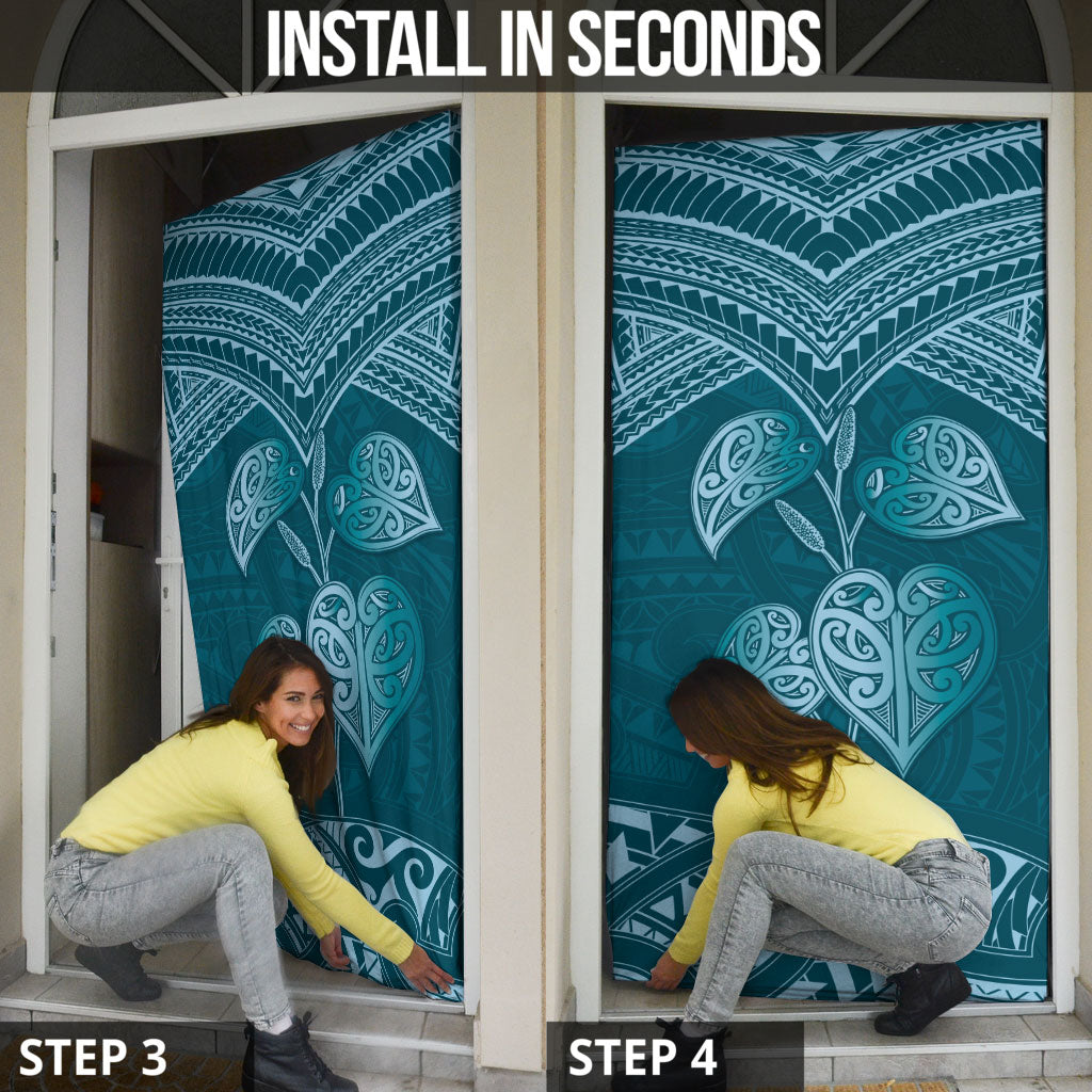 Cyan New Zealand Kawakawa Maori Ngaru Door Cover