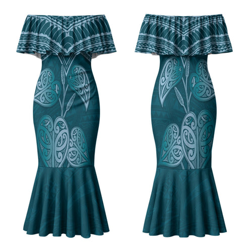 Cyan New Zealand Kawakawa Maori Ngaru Family Matching Mermaid Dress and Hawaiian Shirt