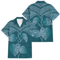 Cyan New Zealand Kawakawa Maori Ngaru Family Matching Mermaid Dress and Hawaiian Shirt