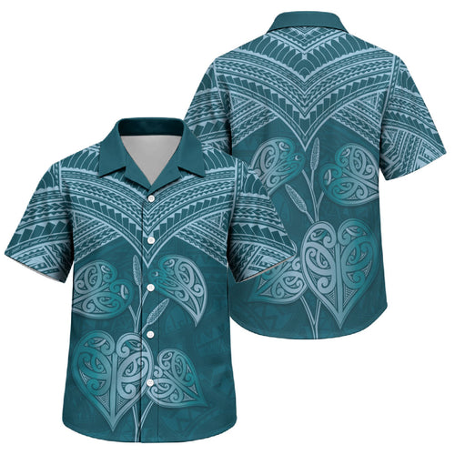 Cyan New Zealand Kawakawa Maori Ngaru Family Matching Off Shoulder Maxi Dress and Hawaiian Shirt
