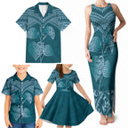 Cyan New Zealand Kawakawa Maori Ngaru Family Matching Tank Maxi Dress and Hawaiian Shirt