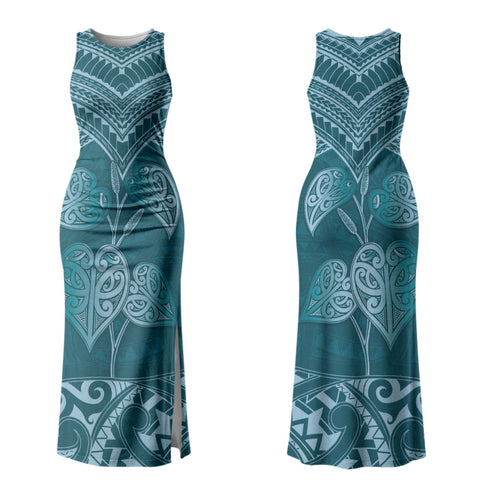 Cyan New Zealand Kawakawa Maori Ngaru Family Matching Tank Maxi Dress and Hawaiian Shirt