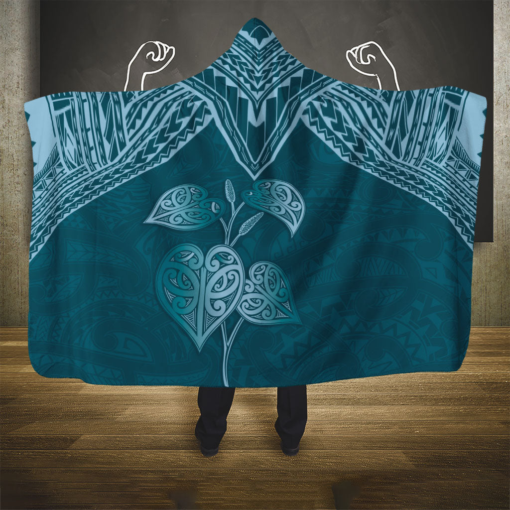 Cyan New Zealand Kawakawa Maori Ngaru Hooded Blanket