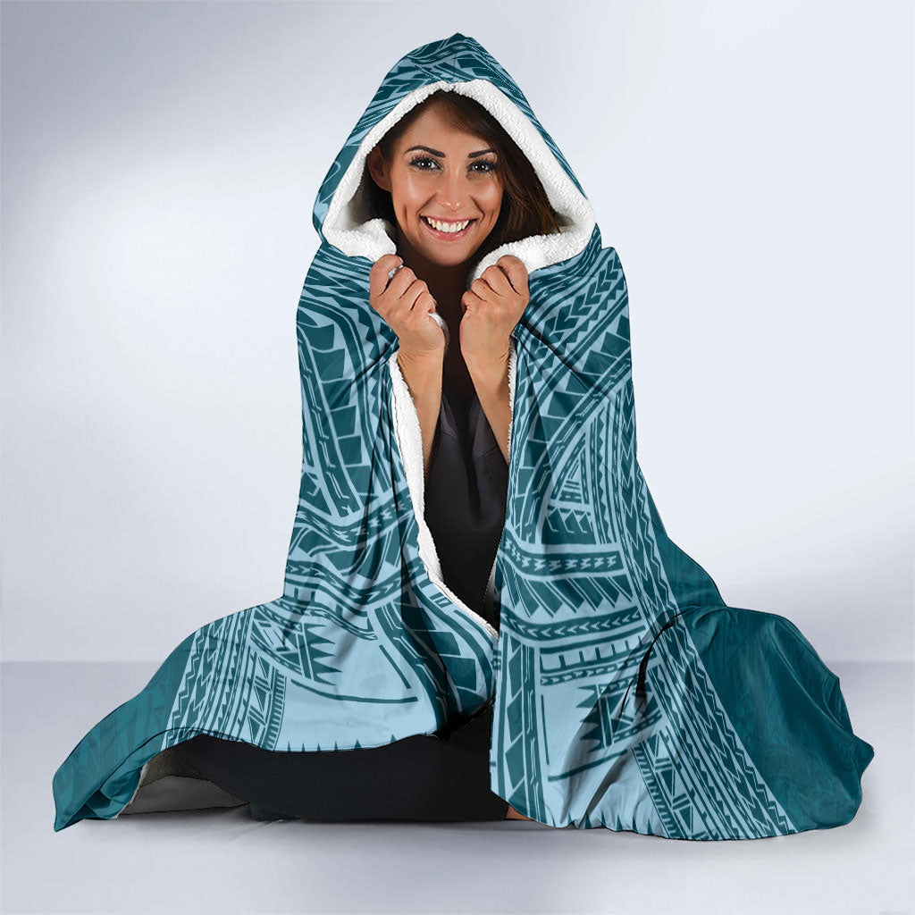 Cyan New Zealand Kawakawa Maori Ngaru Hooded Blanket