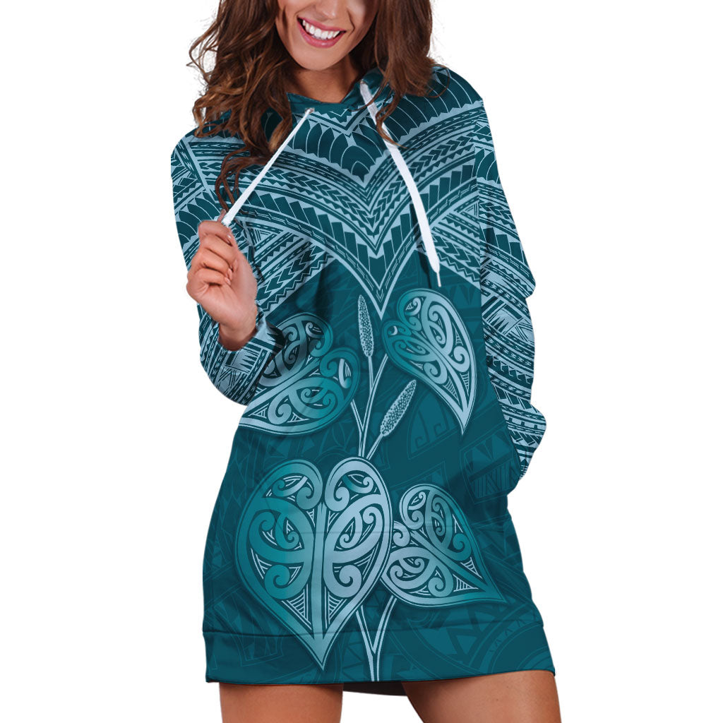 Cyan New Zealand Kawakawa Maori Ngaru Hoodie Dress