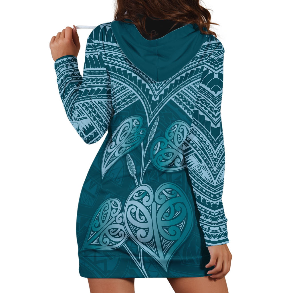 Cyan New Zealand Kawakawa Maori Ngaru Hoodie Dress